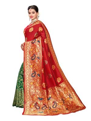 Red Woven Poly Silk Saree With Blouse 2