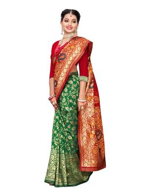 Red Woven Poly Silk Saree With Blouse 3