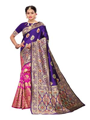 Purple Woven Poly Silk Saree With Blouse 1