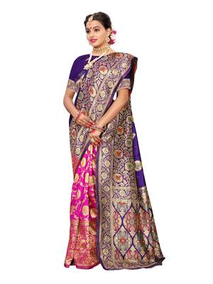 Purple Woven Poly Silk Saree With Blouse 3