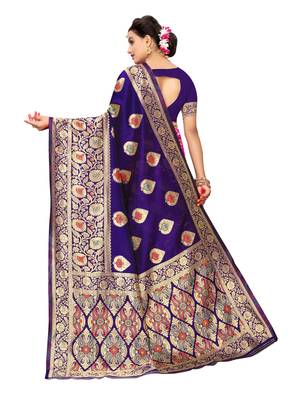 Purple Woven Poly Silk Saree With Blouse 4