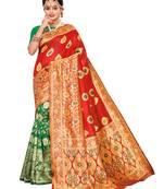 Red Woven Poly Silk Saree With Blouse
