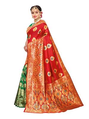 Red Woven Poly Silk Saree With Blouse 2