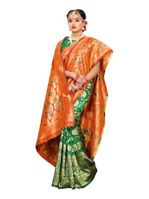Red Woven Poly Silk Saree With Blouse 3