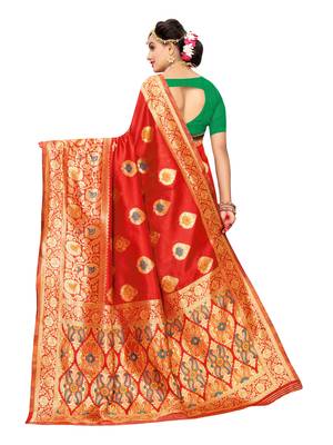 Red Woven Poly Silk Saree With Blouse 4