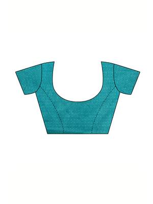 Turquoise printed poly silk saree with blouse 5