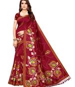 Red Printed Poly Silk Saree With Blouse