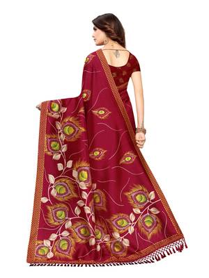 Red Printed Poly Silk Saree With Blouse 4
