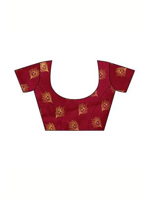 Red Printed Poly Silk Saree With Blouse 5