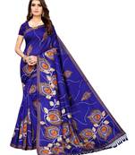 Blue Printed Poly Silk Saree With Blouse