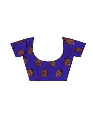 Blue Printed Poly Silk Saree With Blouse 5