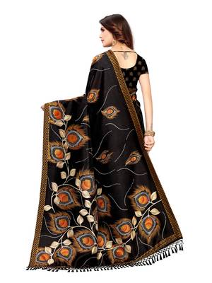 Black Printed Poly Silk Saree With Blouse 4