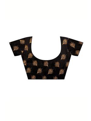 Black Printed Poly Silk Saree With Blouse 5