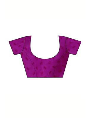 Purple printed poly silk saree with blouse 5