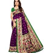 Purple Printed Poly Silk Saree With Blouse