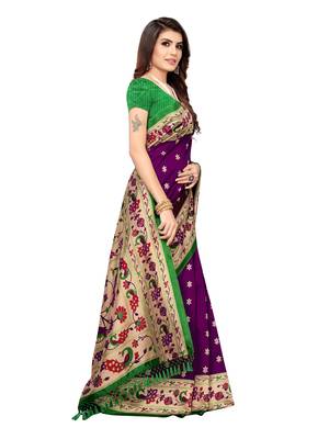 Purple Printed Poly Silk Saree With Blouse 3