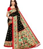 Black Printed Poly Silk Saree With Blouse