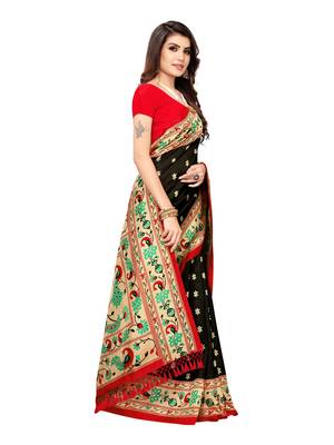 Black Printed Poly Silk Saree With Blouse 3