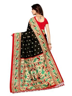 Black Printed Poly Silk Saree With Blouse 4