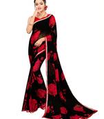 Black printed chiffon saree with blouse