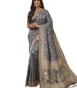 Grey woven poly silk saree with blouse
