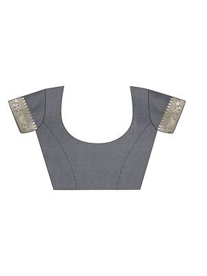 Grey woven poly silk saree with blouse 4