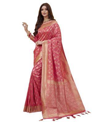 Pink Woven Poly Silk Saree With Blouse 1