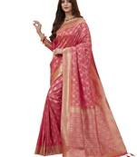 Pink Woven Poly Silk Saree With Blouse