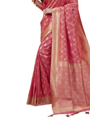 Pink Woven Poly Silk Saree With Blouse 3