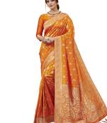 Orange Woven Poly Silk Saree With Blouse