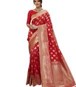 Red Woven Poly Silk Saree With Blouse