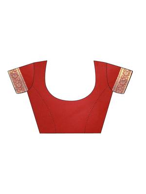 Red Woven Poly Silk Saree With Blouse 4