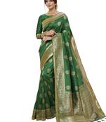 Green Woven Poly Silk Saree With Blouse