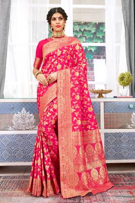Pink Banarasi Silk Woven Work Traditional Saree 1