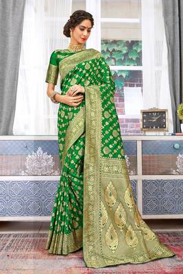 Green Banarasi Silk Woven Work Traditional Saree 1