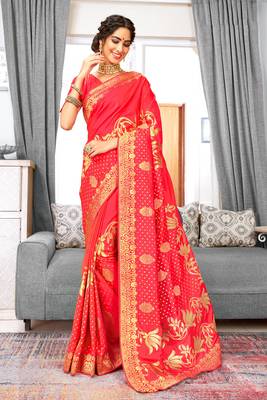 Peach Banarasi Silk Woven Work Traditional Saree 1