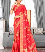 Peach Banarasi Silk Woven Work Traditional Saree