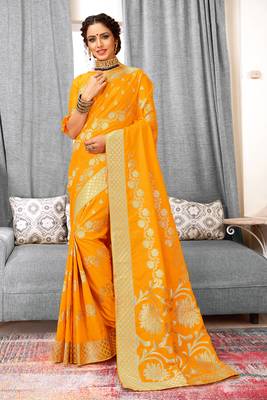 Mustard Banarasi Silk Woven Work Traditional Saree 1