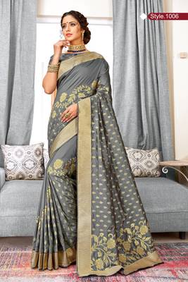 Grey Banarasi Silk Woven Work Traditional Saree 1
