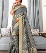 Grey Banarasi Silk Woven Work Traditional Saree