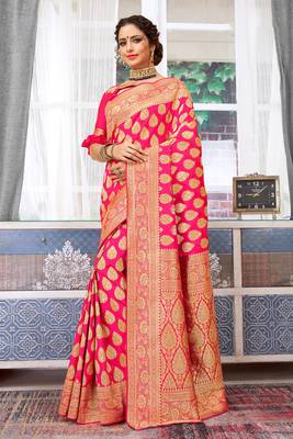 Pink Banarasi Silk Woven Work Traditional Saree 1