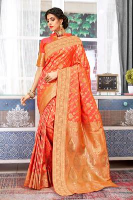 Orange Banarasi Silk Woven Work Traditional Saree 1