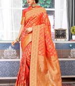 Orange Banarasi Silk Woven Work Traditional Saree