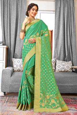 Green Banarasi Silk Woven Work Traditional Saree 1