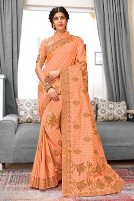 Peach Banarasi Silk Woven Work Traditional Saree 1