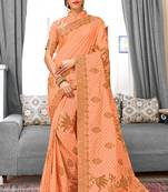 Peach Banarasi Silk Woven Work Traditional Saree