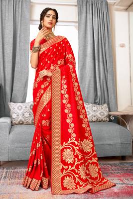 Red Banarasi Silk Woven Work Traditional Saree 1