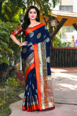 Navy Blue Handloom Silk Woven Work Traditional Saree 1