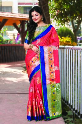 Pink Handloom Silk Woven Work Traditional Saree 1