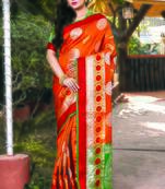 Orange Handloom Silk Woven Work Traditional Saree